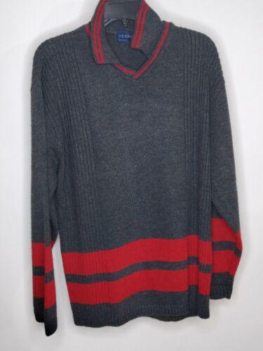 Ice Box Mens Med Color Grey/Red Long Sleeve Striped Collard Casual Style Sweater - Picture 1 of 4