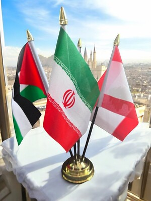 IRAN JEMEN PALÄSTINA LIBANON TISCHFLAGGE 4ER SET FLAGGEN MIT SOCKEL Widerstand
