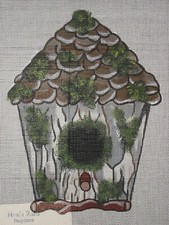 LANI HANDPAINTED NEEDLEPOINT CANVAS  BIRDHOUSE PINE CONE ROOF MOSS  59 HP NP