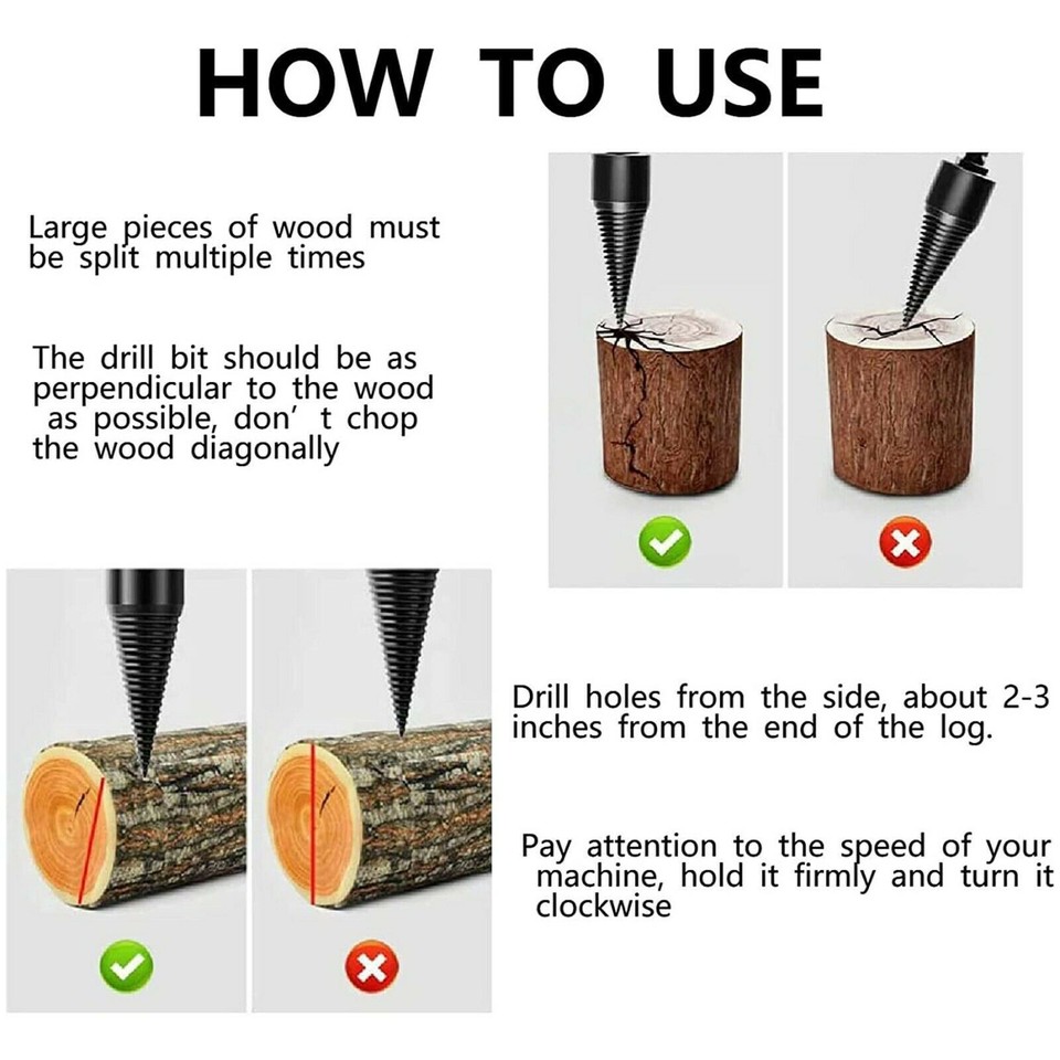 4x High Speed Twist Firewood Drill Bit Wood Splitter Screw Splitting ...