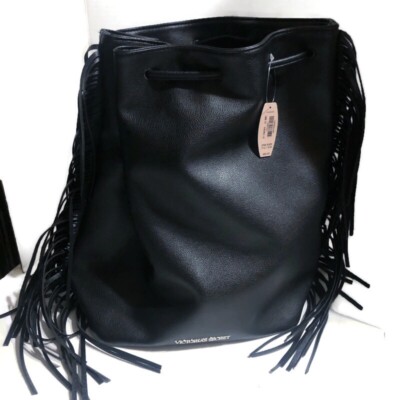 NWT Victoria’s Secret Black Fringe Backpack NWT Victorias Secret Black Fringe Backpack Rucksack Cinch  main image 4