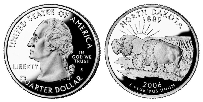 SILVER 2006 S PF BU PROOF NORTH DAKOTA STATE QUARTER  UNCIRCULATED COIN #4023