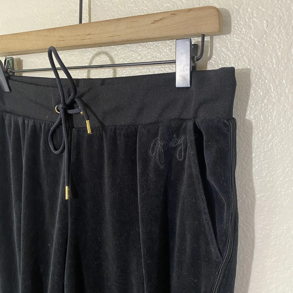 Juicy Couture Negro Terciopelo Cintura Elástica Jogger Talla Mediana Y2K Cordón Logo Foto 4 de 4