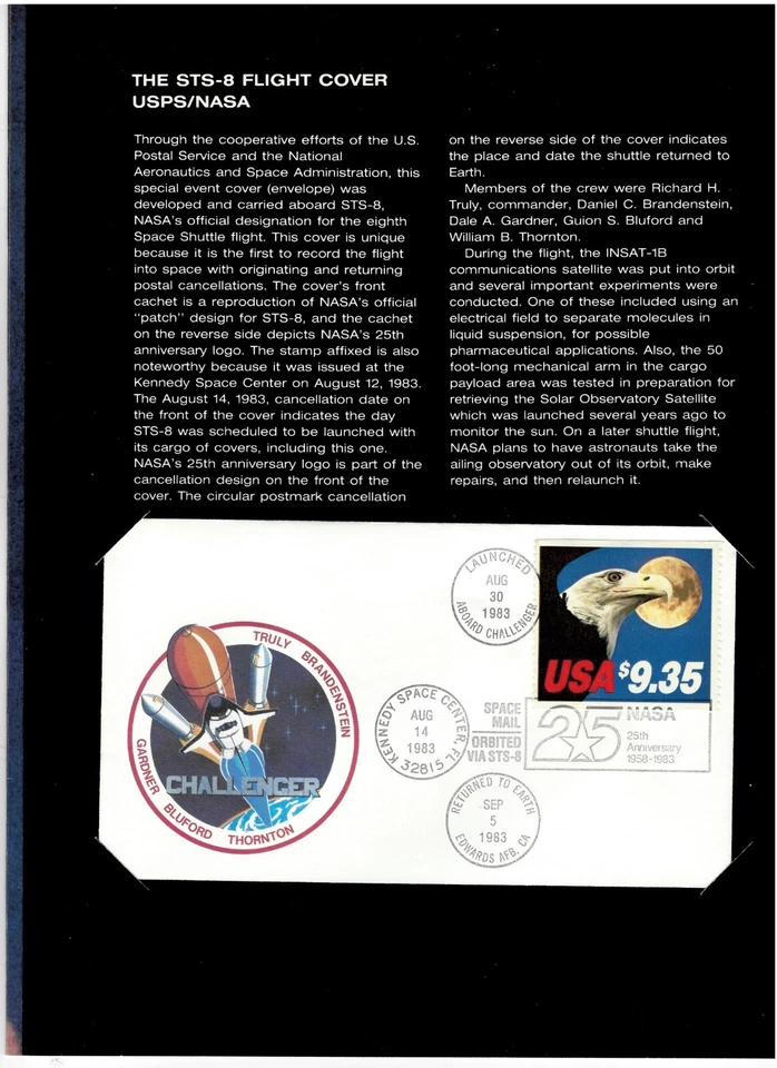 USA 1983 ☀ Flight Cover / Folder USPS NASA Launched 8/30/1983 Challenger FDC - Image 2 of 3