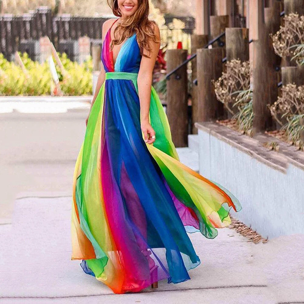 Womens rainbow cheap maxi dress
