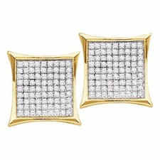 10k Yellow Gold Womens Round Diamond Square Kite Cluster Earrings 1/3 Cttw