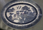 JOHNSON BROTHERS BLUE WILLOW ENGLAND OVAL PLATTER 12" X 9-1/2" EXCELLENT      U5