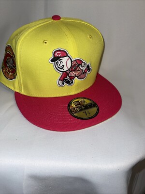 New Era 59FIFTY Cincinnati Reds Mr. Red Pink Yellow Lemonade Fitted Hat 7 3/8