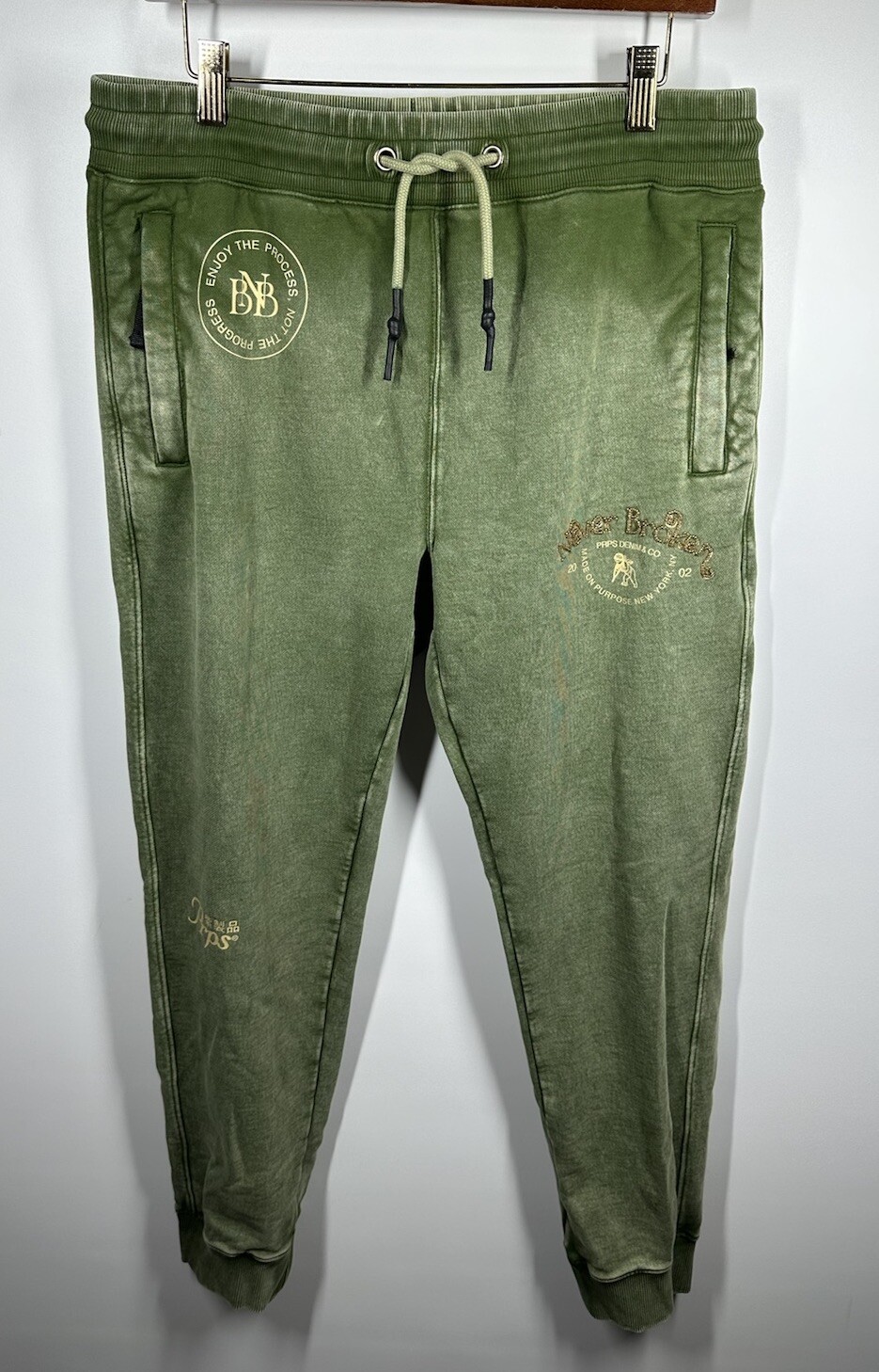 PRPS Goods Co Mens Green Drop Crotch Baggy Japanese Denim Cotton Joggers