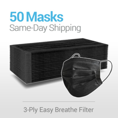 50 Pcs Black 3-Ply Face Mask – Disposable Non-Medical Earloop Mouth Cover