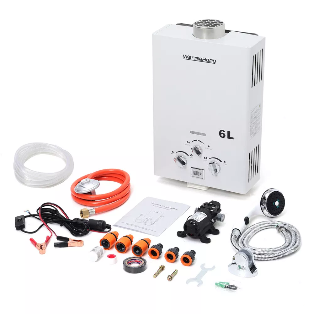 6L Tankless Portable Gas Water Heater LPG Propane Instant Boiler with Shower Kit