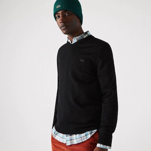 Lacoste Pullover Lana Merino Scollo A V Nero - Taglia 8 Abbigliamento Uomo - Imagen 2 de 2
