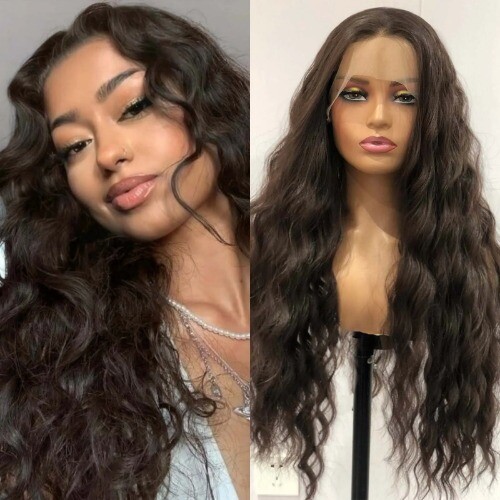 Dark Brown Curly Wavy Wig Synthetic Lace Front Wig Loose  display picture 1