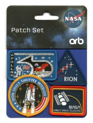 NASA Patch Set - 4 x kleine Aufnäher - Apollo 11 - Orion - Space Shuttle - Hubble