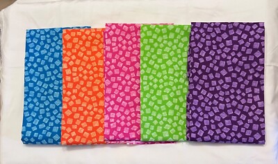 Blue, Green, Pink , Purple and Orange Square Allover Fabric by Gallery