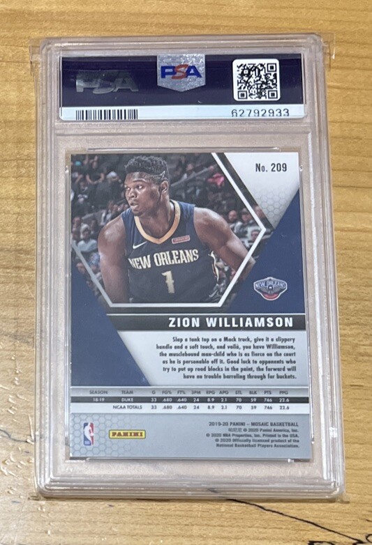 2019 Panini Mosaic Zion Williamson RC #209 PSA 10 GEM MINT