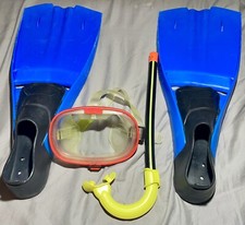 Tempered Glass Diving Mask w/ Snorkel And Flippers - Large, 9-10, 44-45