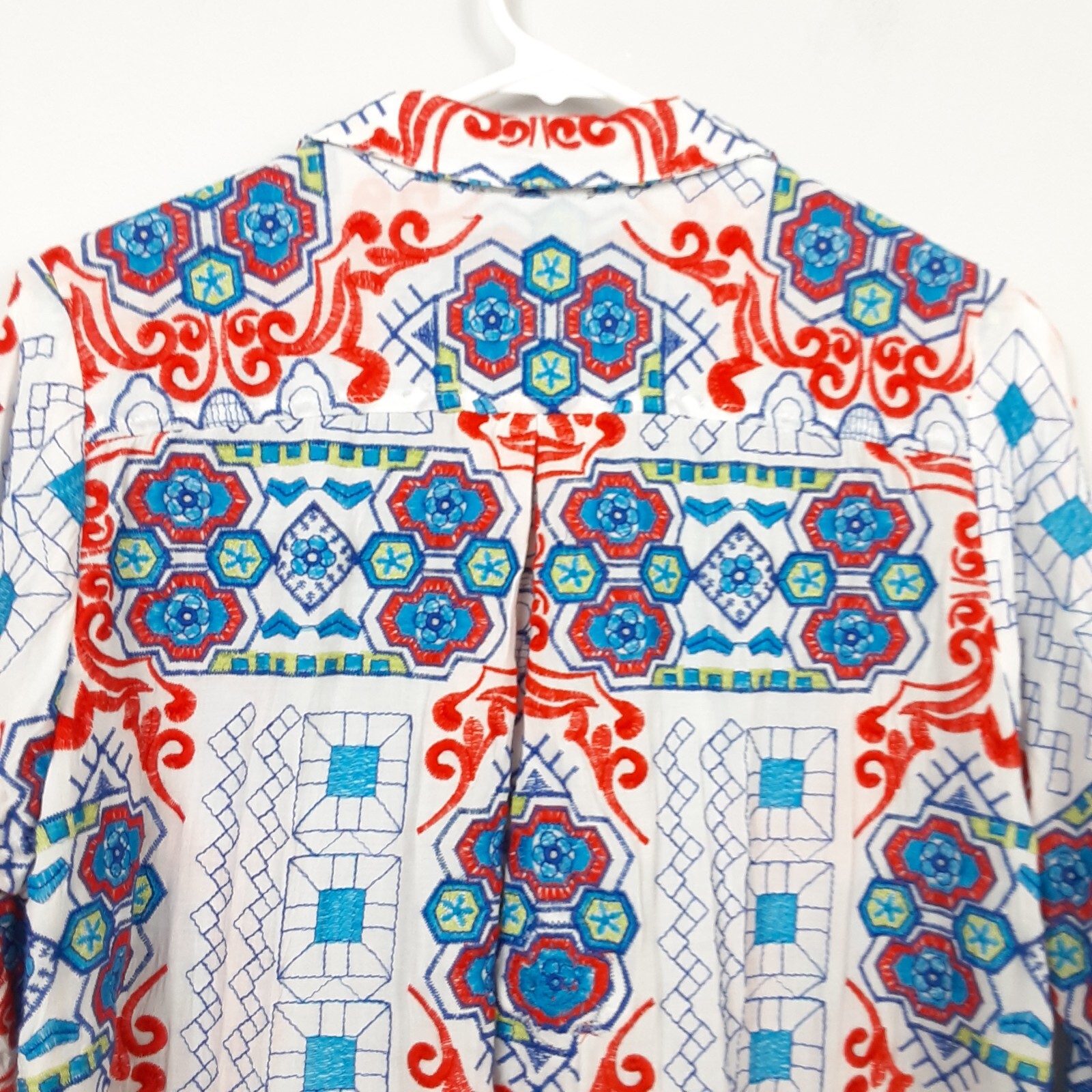 BOHO CHIC Embroidered Button Down Tunic Shirt Sz L - image 9