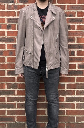 All Saints GIBSON Leather Biker Jacket MEDIUM Grey Mens Bomber Moto AllSaints - Picture 4 of 20