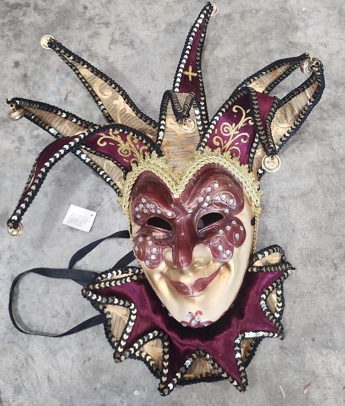 MARDI GRAS MASK JESTER~ MAROON ~ Joker Masquerade Costume Party Mask