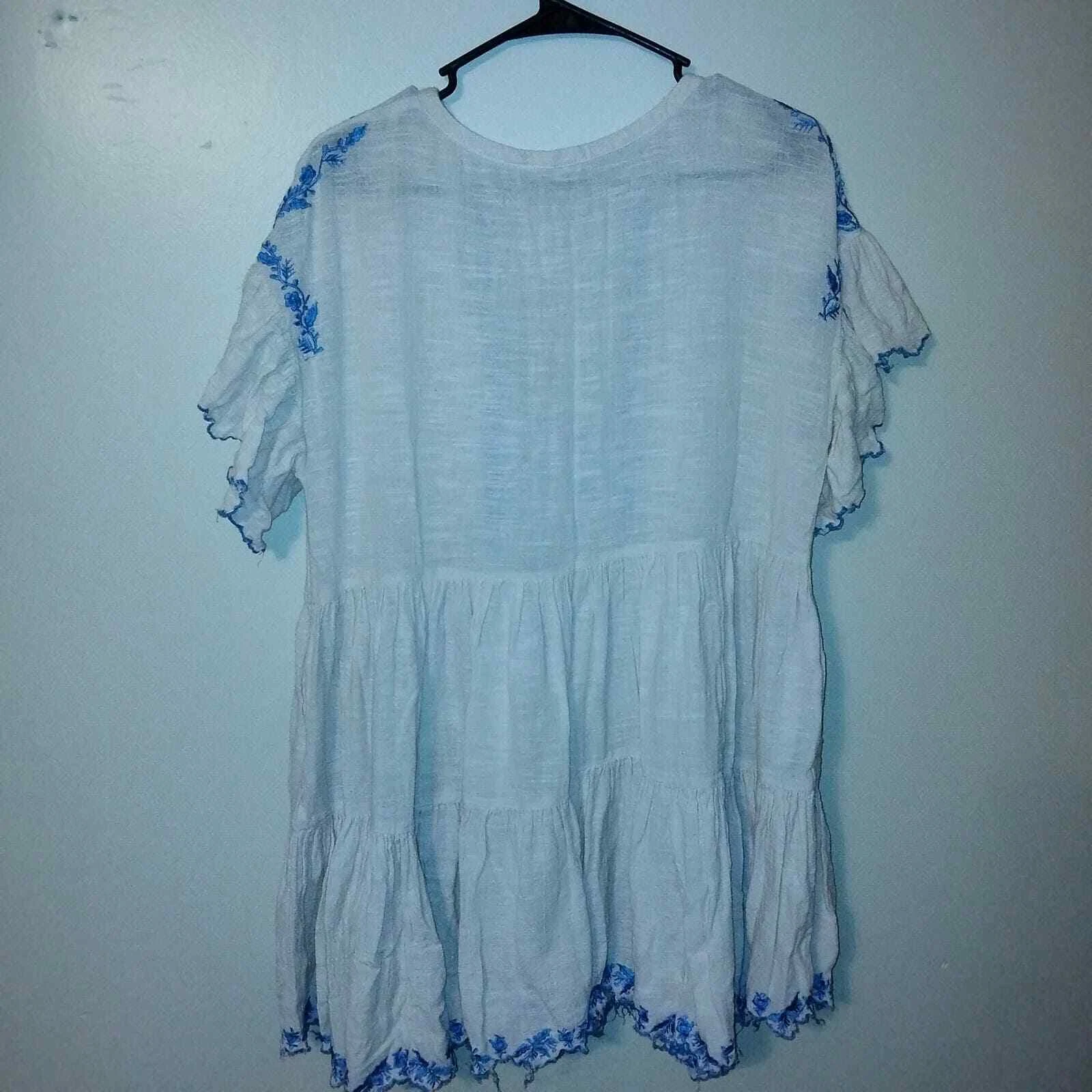 OFF WHITE Mini abito Free People bianco sporco e blu ricamato Santiago Boho S