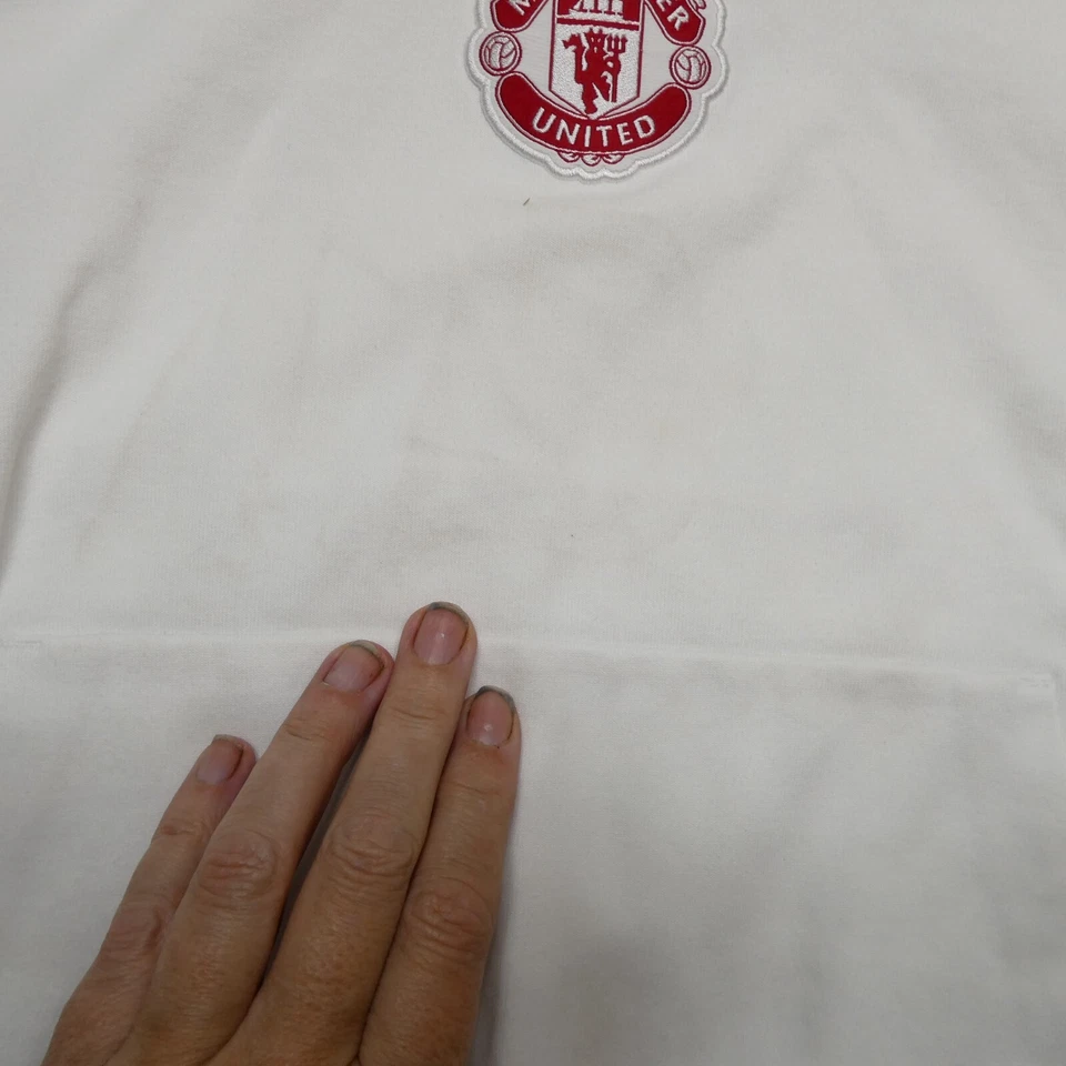 Sudadera con capucha ADIAS Manchester United para mujer pequeña blanca tejida Foto 3 de 4