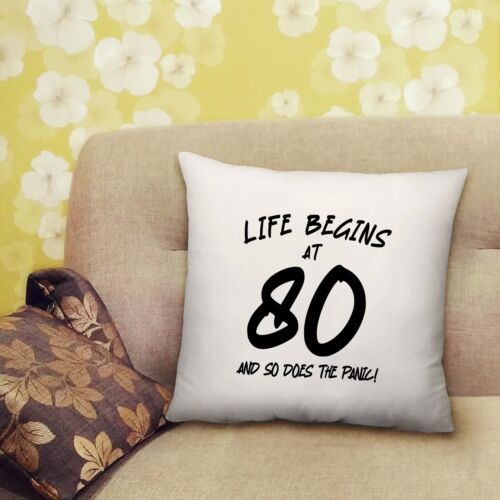80th Birthday Cushion Life Begins at 80 Does the Panic Bedroom Lounge-40cmx40cm - Picture 1 of 1