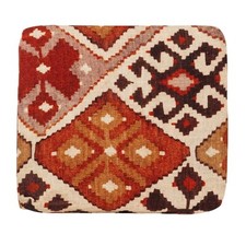 Linen Kilim Foam Seat Pad in Classic Terracotta Red & Natural Brown
