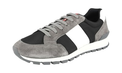 PRADA Leder Nylon PRAX Sneaker LINEA ROSSA 4E3053 Grau Schwarz NEU -  9 43