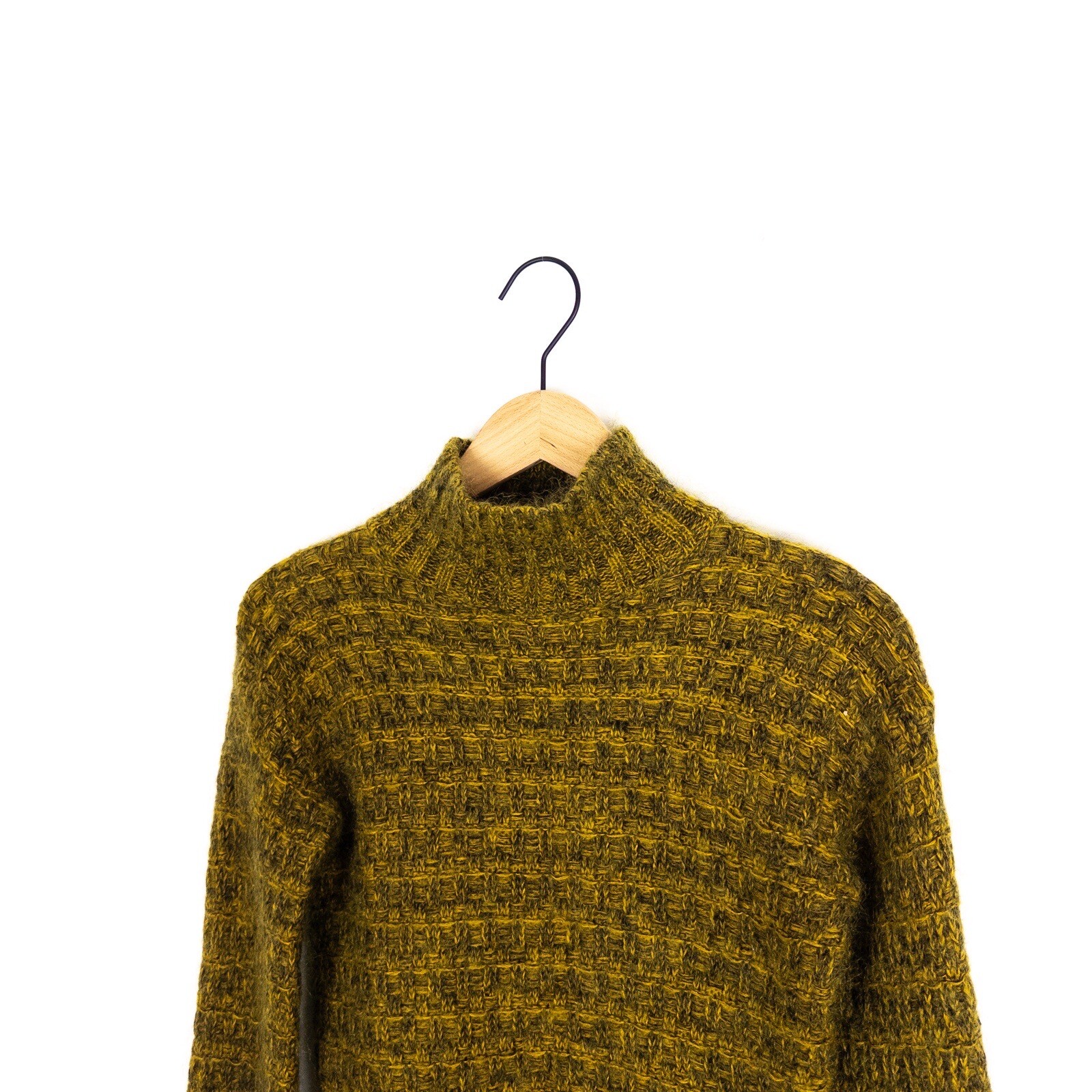 Whistles Mohair Wool Yellow Black Textured Jumper Funnel Neck Size XS