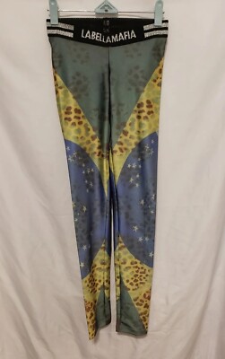 Labellamafia Leggings Size Small Green Animal Pattern Ankle Length Pull On