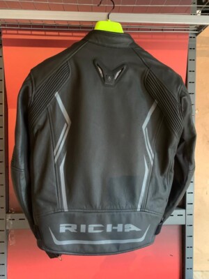 Richa Monza Leather Motorcycle Jacket Black Grey UK 44
