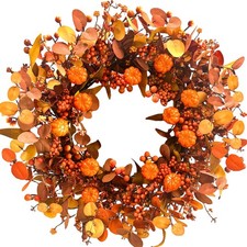 Fall Wreath 22 Inch Wreaths for Front Door Autumn Pumpkin 22 IN, Orange