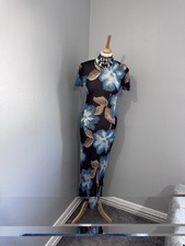 Women’s, Charlotte Halton Blue,Brown,Floral Print Maxi Dress Uk 10