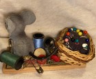 Vintage Pin Cushion Figurine Mouse on Trap with Basket for Pins Flocked Mouse — photo 2