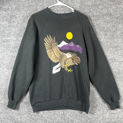 Vintage Jerzees Sweatshirt Adult Medium Black Eagle Nature Moon Mountain 90s USA