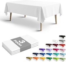 White Plastic Tablecloth 3 Pack, 54 x 108 Inch Disposable Table Cloth for 6FT