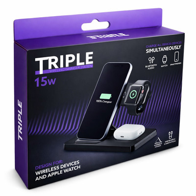 Cellularline 3in1 Wireless Charger TRIPLE 15W faltbar kompatibel Apple Watch