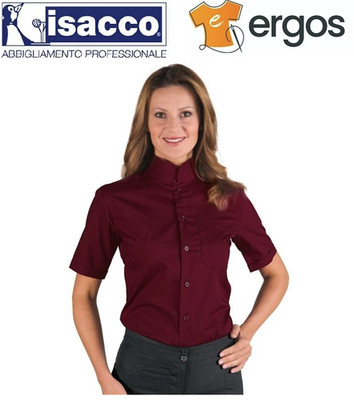 Isaac DUBLIN BLUSE Unisex Bordeaux Kurzarm Koreanischer Kragen Arbeitstasche