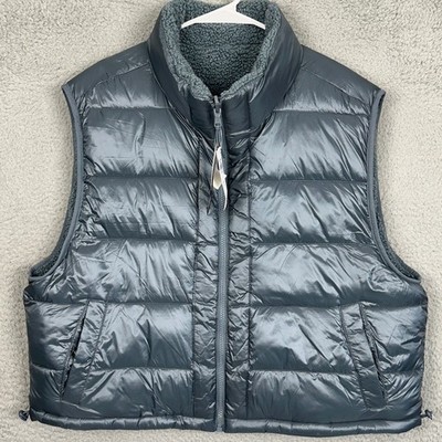 NEW Gilly Hicks Vest Womens XL Grey Sherpa Fleece Faux Fur
