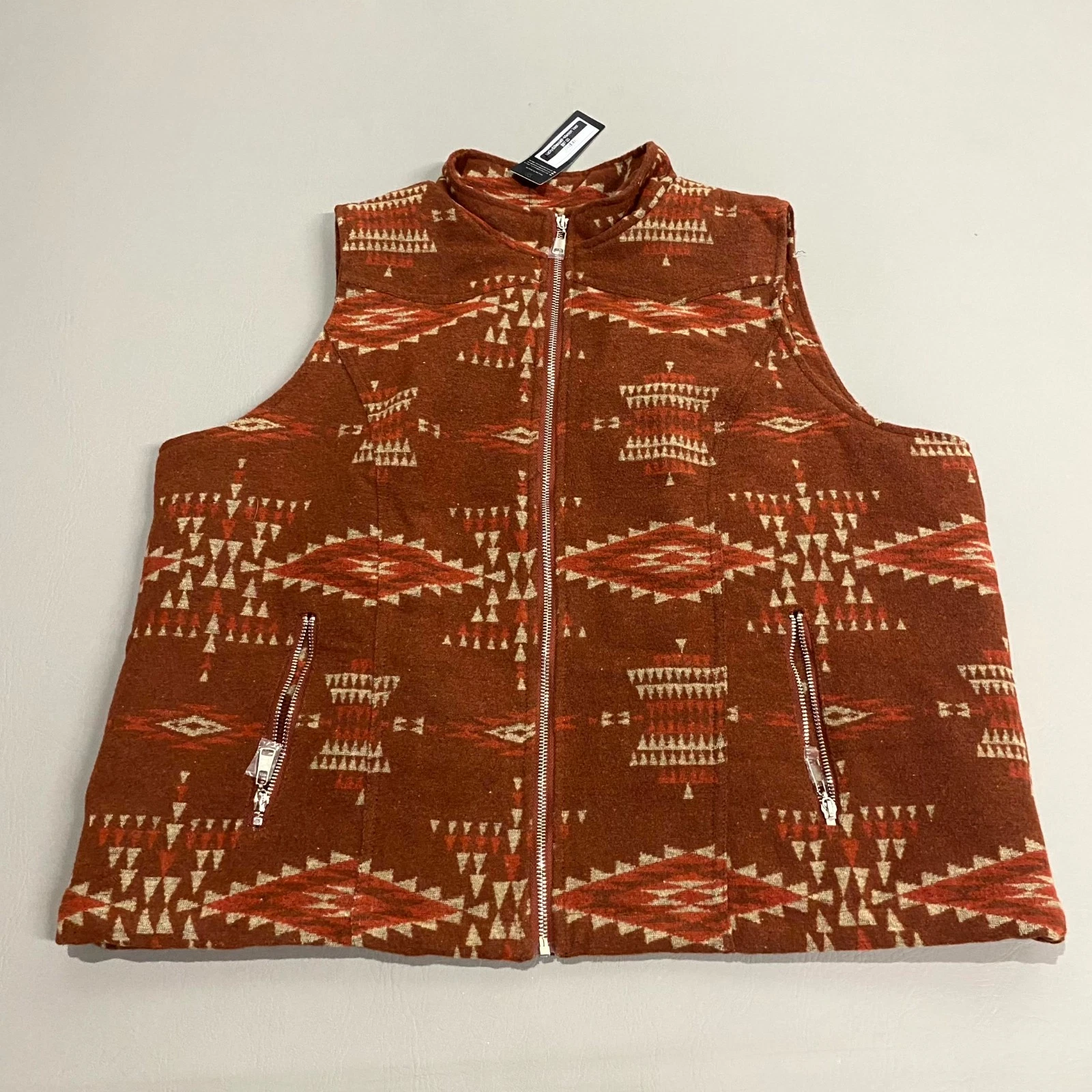 Lucky & Blessed Vest Men XL Maroon Southwest Aztec Print Tribal Full Zip Outdoor
