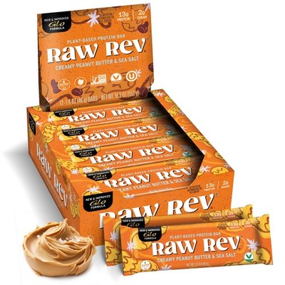Raw Rev Vegan Protein Bars Creamy Peanut Butter & Sea Salt, 12 bars, NonGMO, ...