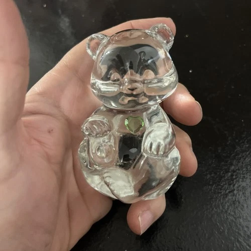 Fenton Glass Teddy Bear Green Heart August Figurine Vintage Birthday