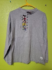 VINTAGE 90  s Disney Mickey Inc Gray Mickey Mouse Long Sleeve Henley Adult Sm-med