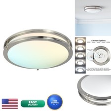 LUXRITE 16 Inch LED Flush Mount Ceiling Light, 24W 1960LM, Brushed Chrome