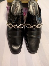 Brighton TWIGGY Black Croc Leather Mule Heel Silver Detail Shoes 8.5M Italy Made