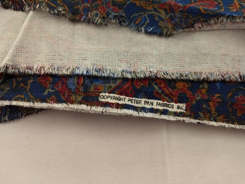 Vintage Peter Pan Fabrics Paisley Floral Heavy Cotton Fabric Blue Red 62"x94" - Picture 2 of 8