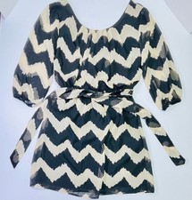 LILY ROSE Tan/Black Chevron 3/4 Sleeve Scoop-Neck Belted Party Dress - Size XS