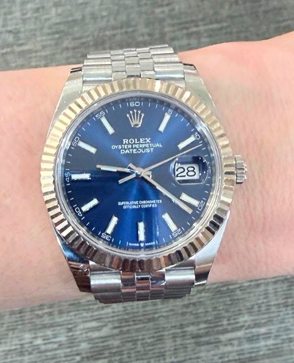 Rolex Datejust 41 White Gold Fluted Bezel, Blue Stick Dial