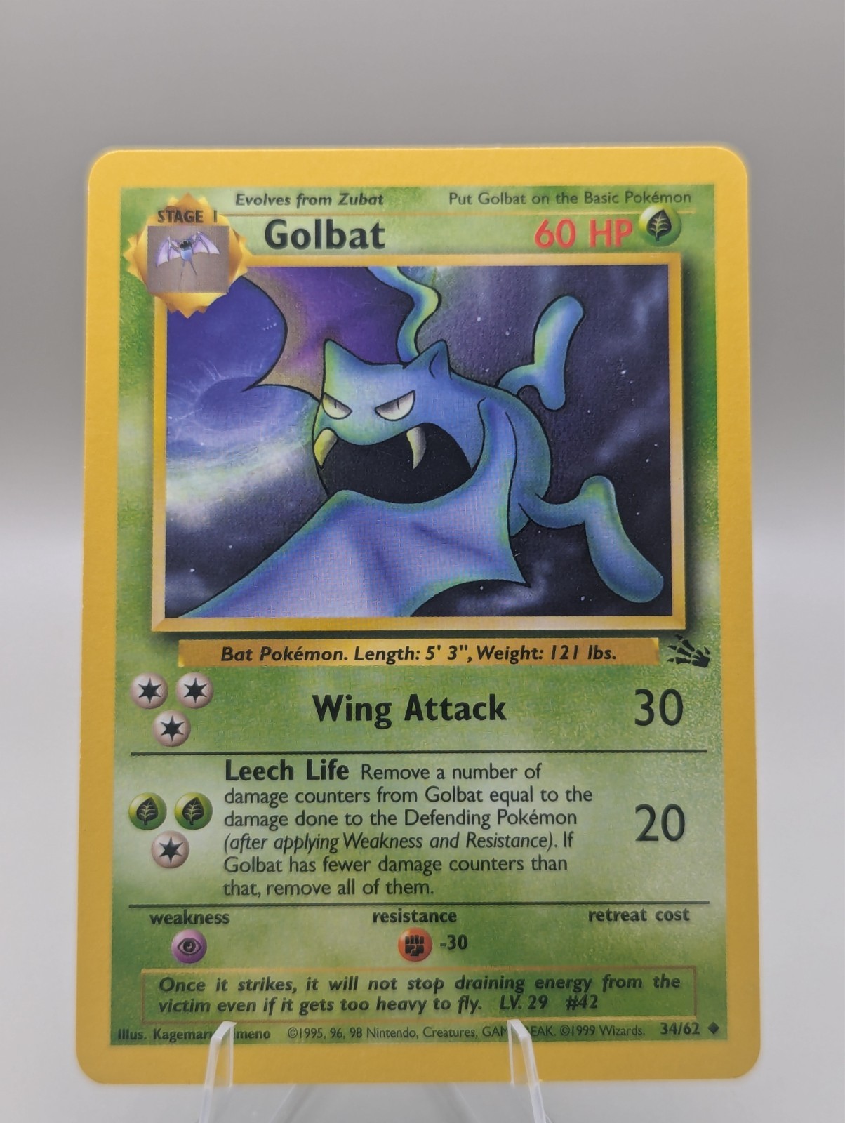 Golbat 34/62 - 1999 Fossil Set Pokemon Card - Rare Non Holo  uncommon stage 1